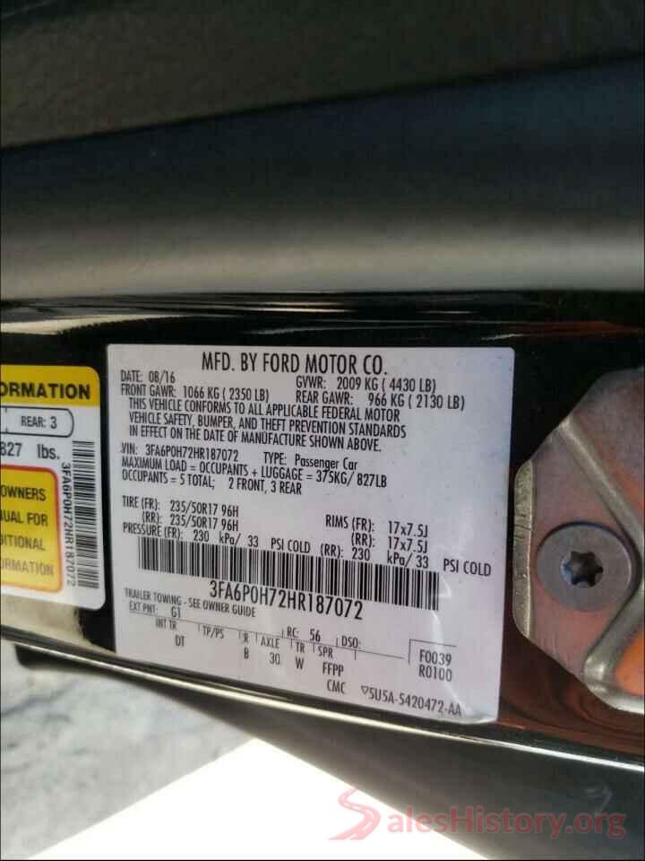 3FA6P0H72HR187072 2017 FORD FUSION