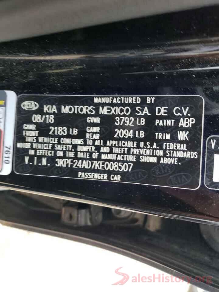 3KPF24AD7KE008507 2019 KIA FORTE