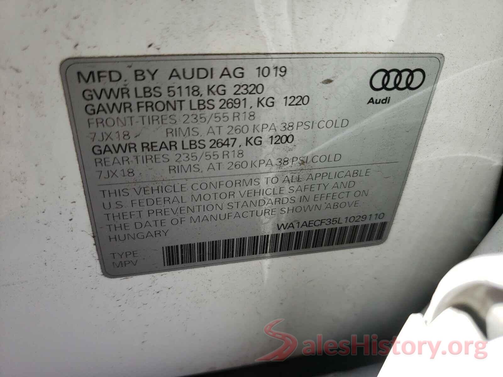 WA1AECF35L1029110 2020 AUDI Q3