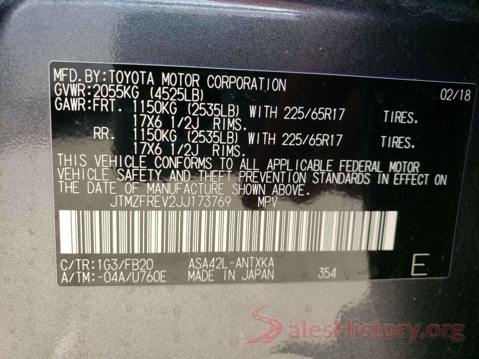 JTMZFREV2JJ173769 2018 TOYOTA RAV4