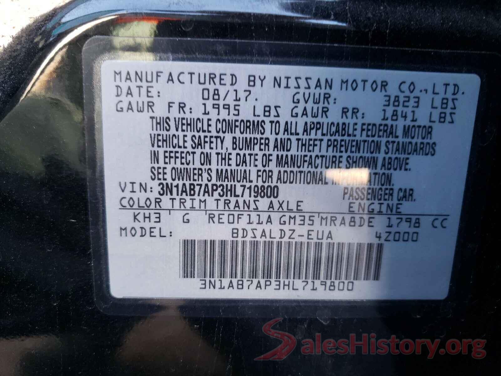 3N1AB7AP3HL719800 2017 NISSAN SENTRA