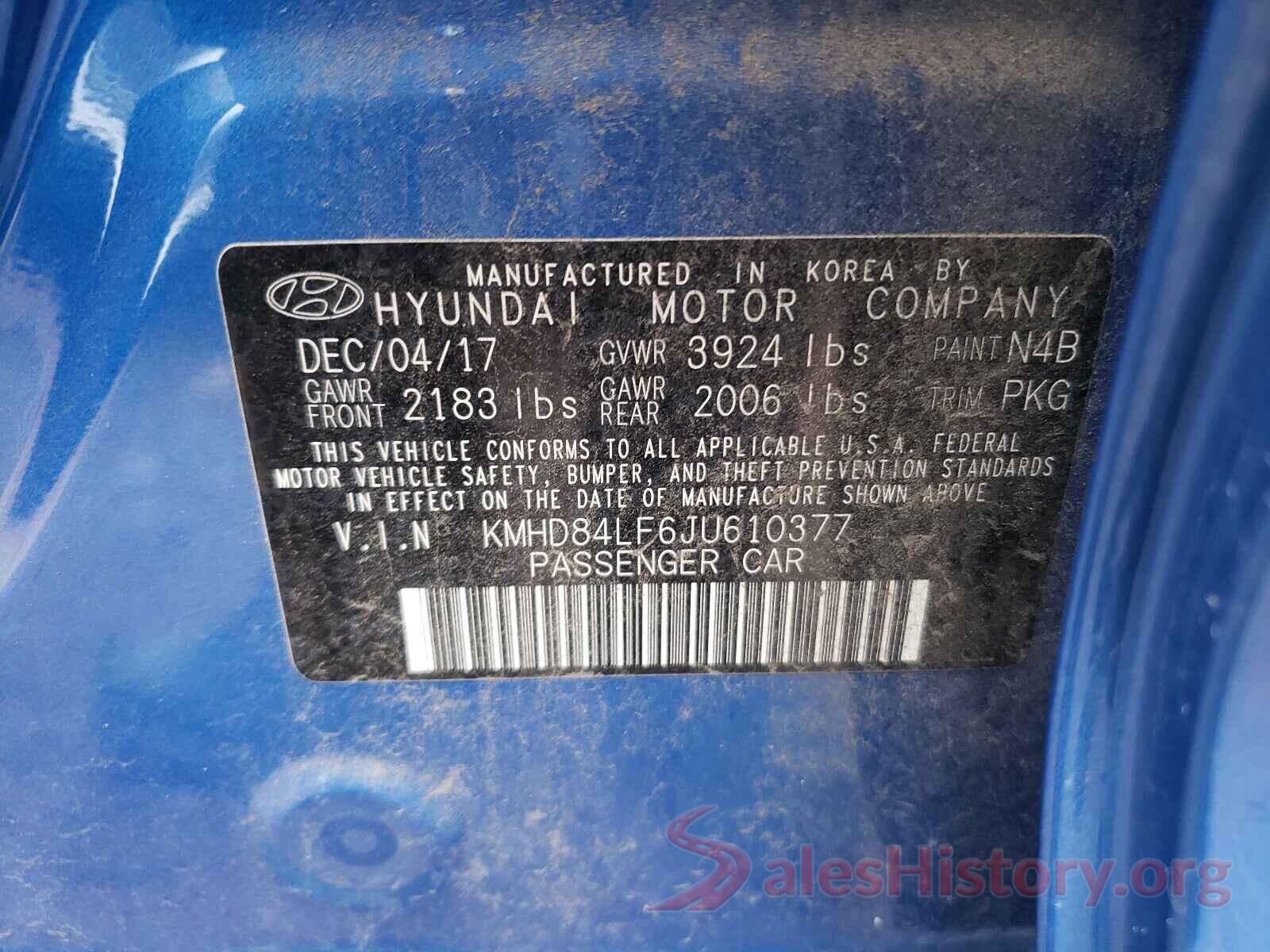 KMHD84LF6JU610377 2018 HYUNDAI ELANTRA