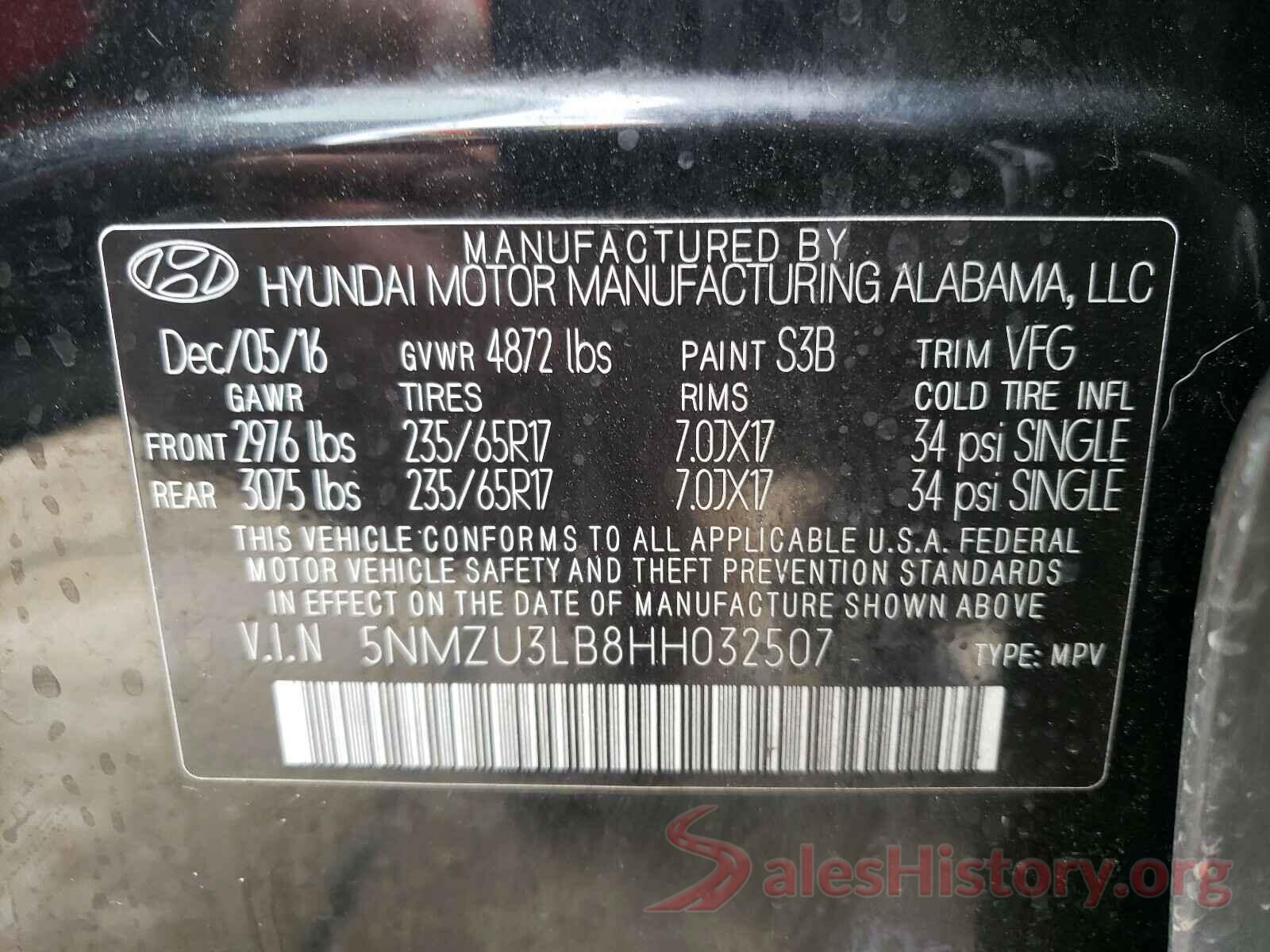 5NMZU3LB8HH032507 2017 HYUNDAI SANTA FE