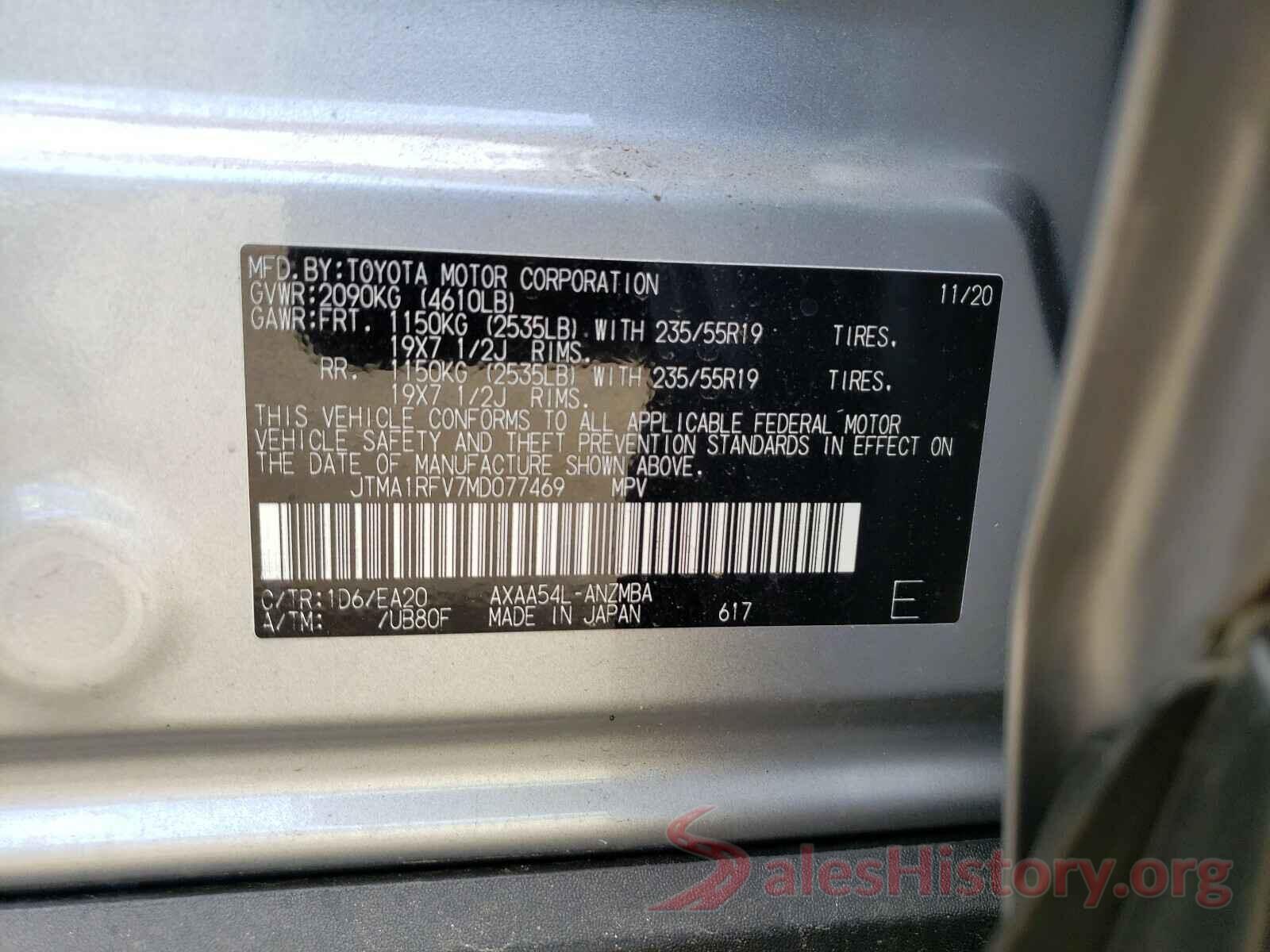 JTMA1RFV7MD077469 2021 TOYOTA RAV4