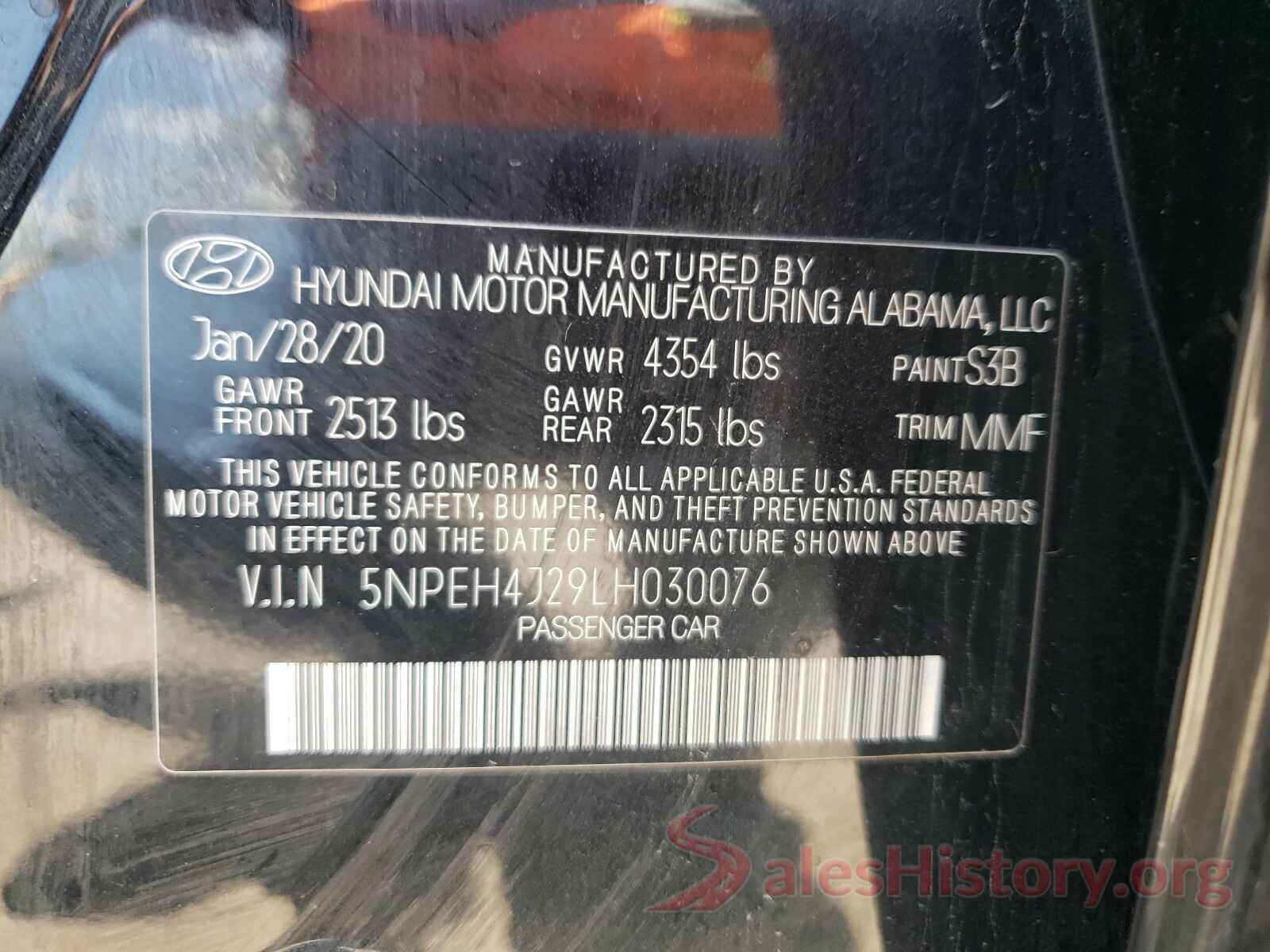 5NPEH4J29LH030076 2020 HYUNDAI SONATA