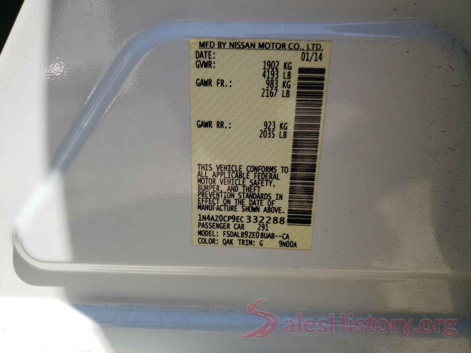 1N4AZ0CP9EC332288 2014 NISSAN LEAF