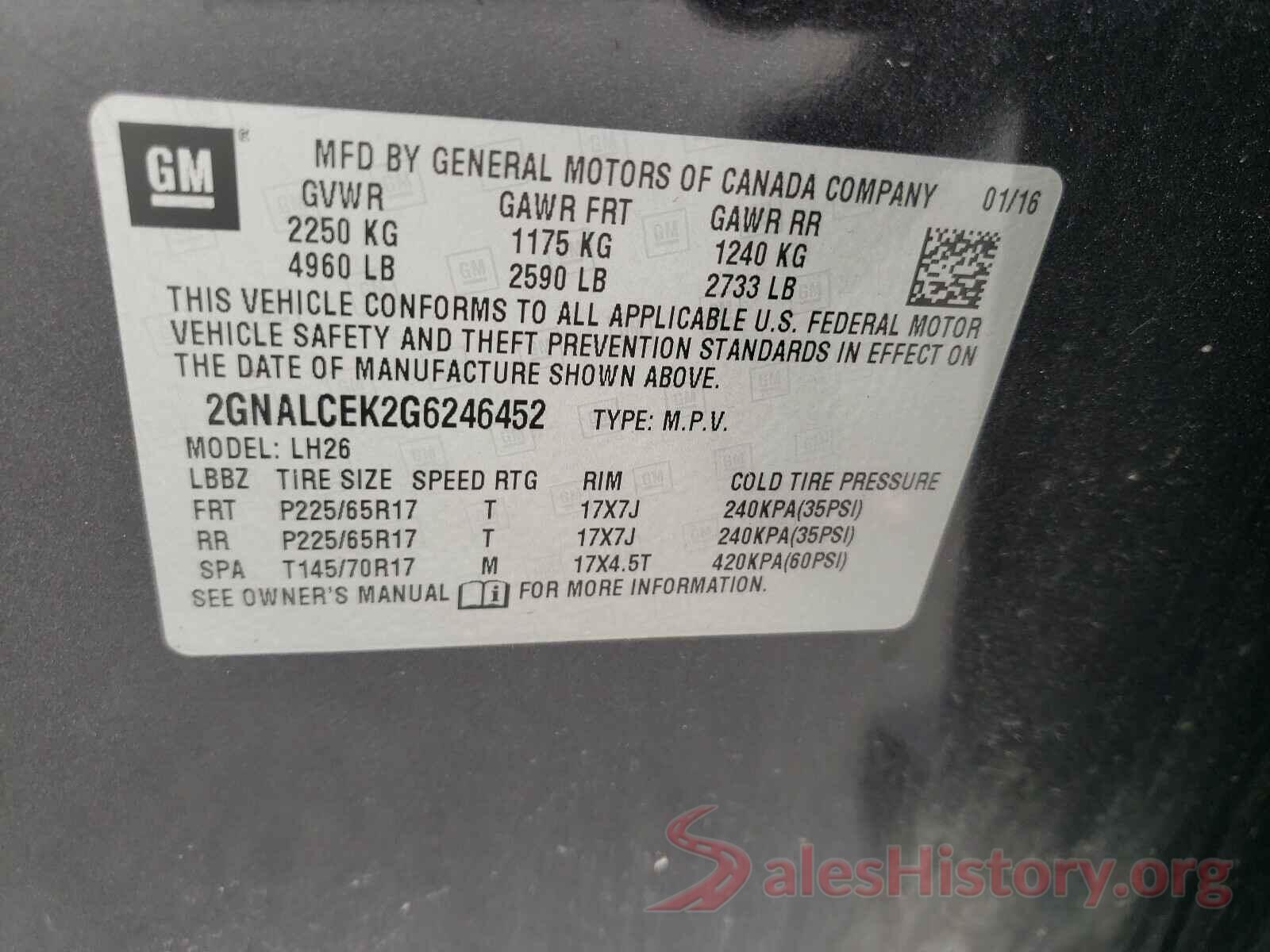 2GNALCEK2G6246452 2016 CHEVROLET EQUINOX