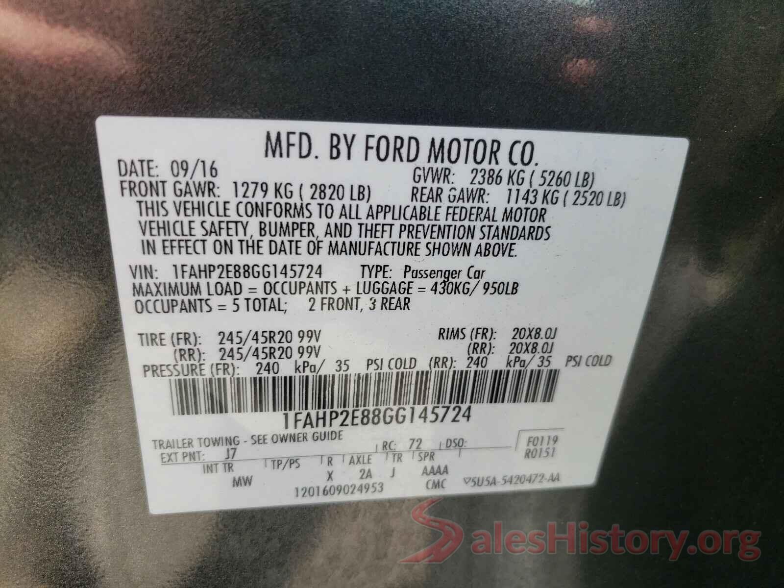 1FAHP2E88GG145724 2016 FORD TAURUS