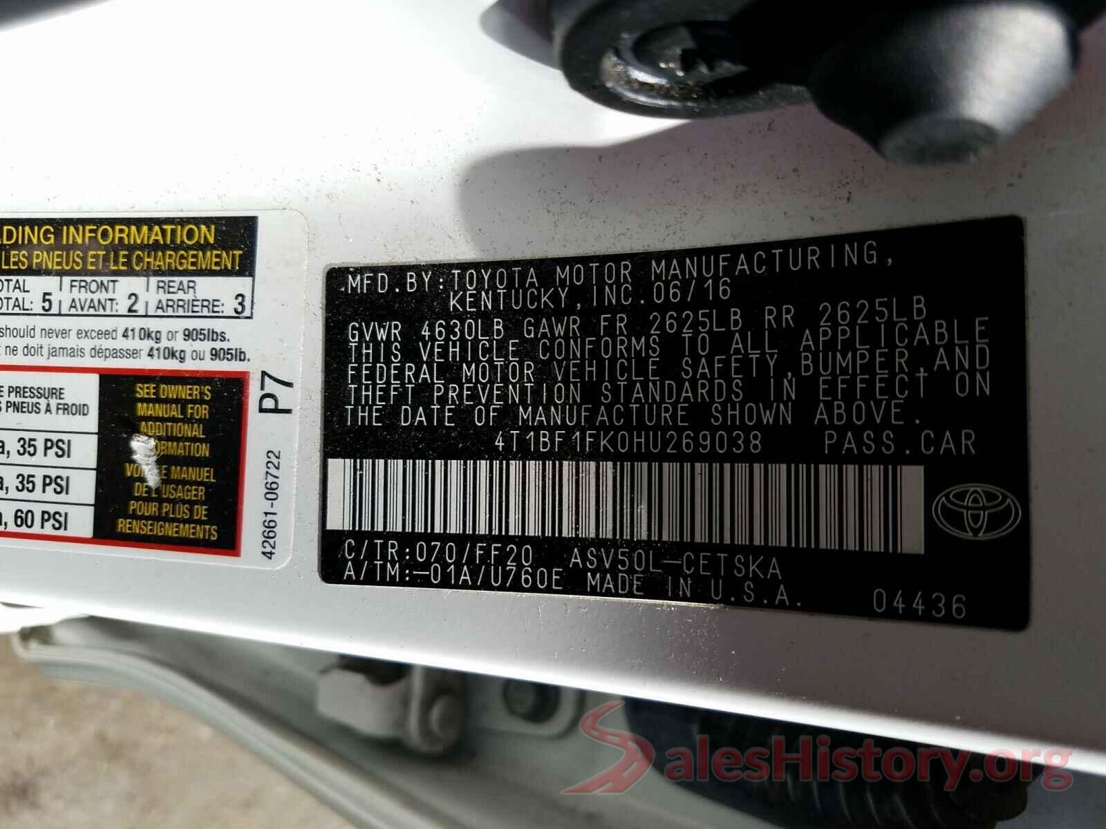 4T1BF1FK0HU269038 2017 TOYOTA CAMRY