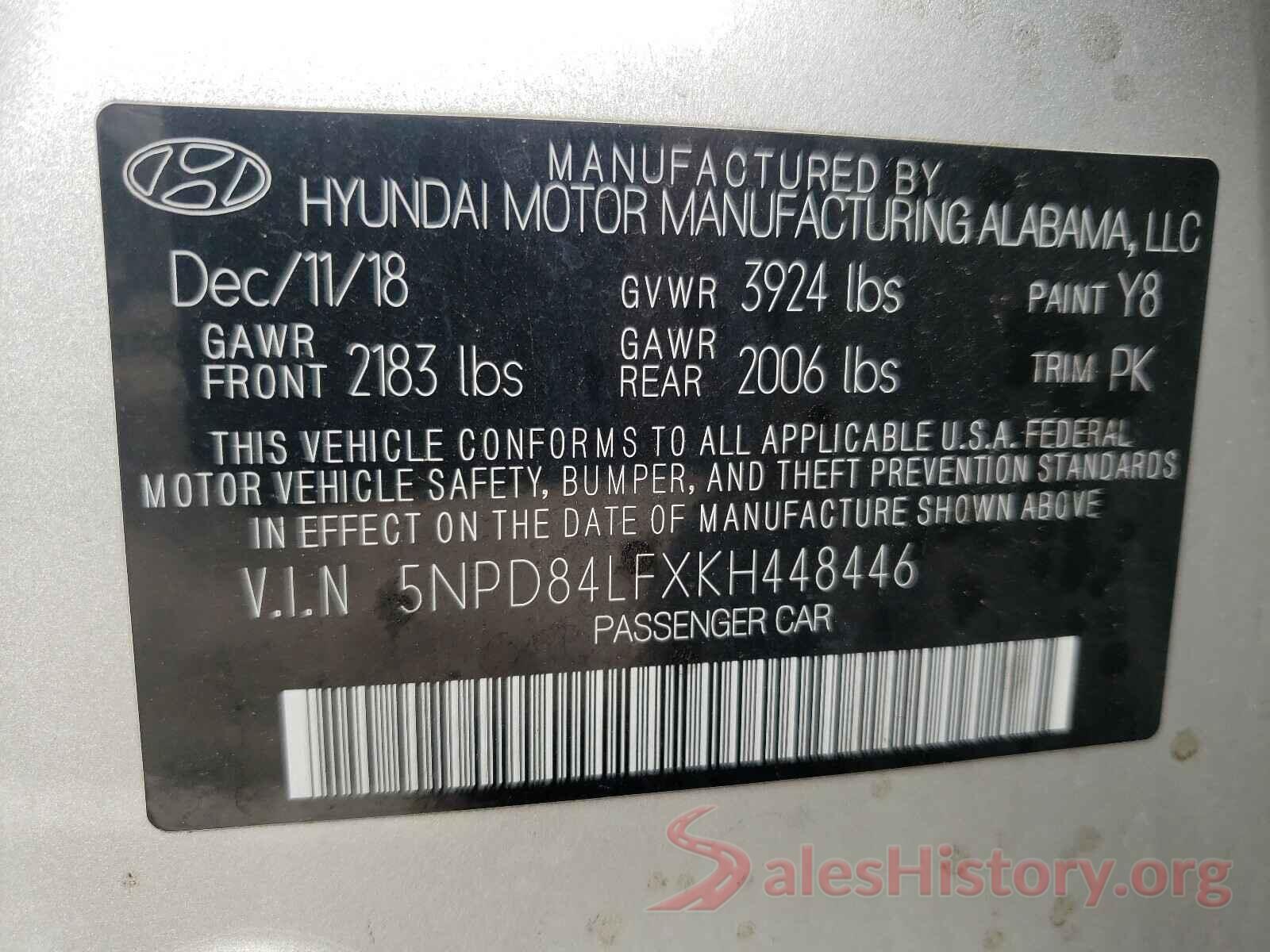 5NPD84LFXKH448446 2019 HYUNDAI ELANTRA