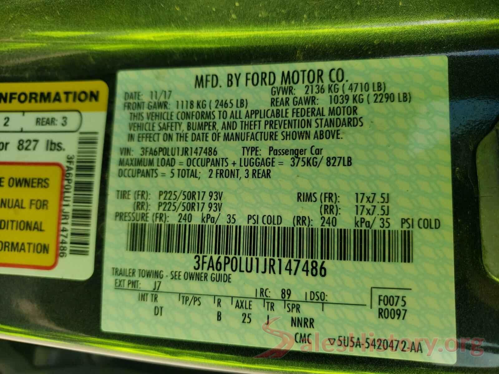 3FA6P0LU1JR147486 2018 FORD FUSION