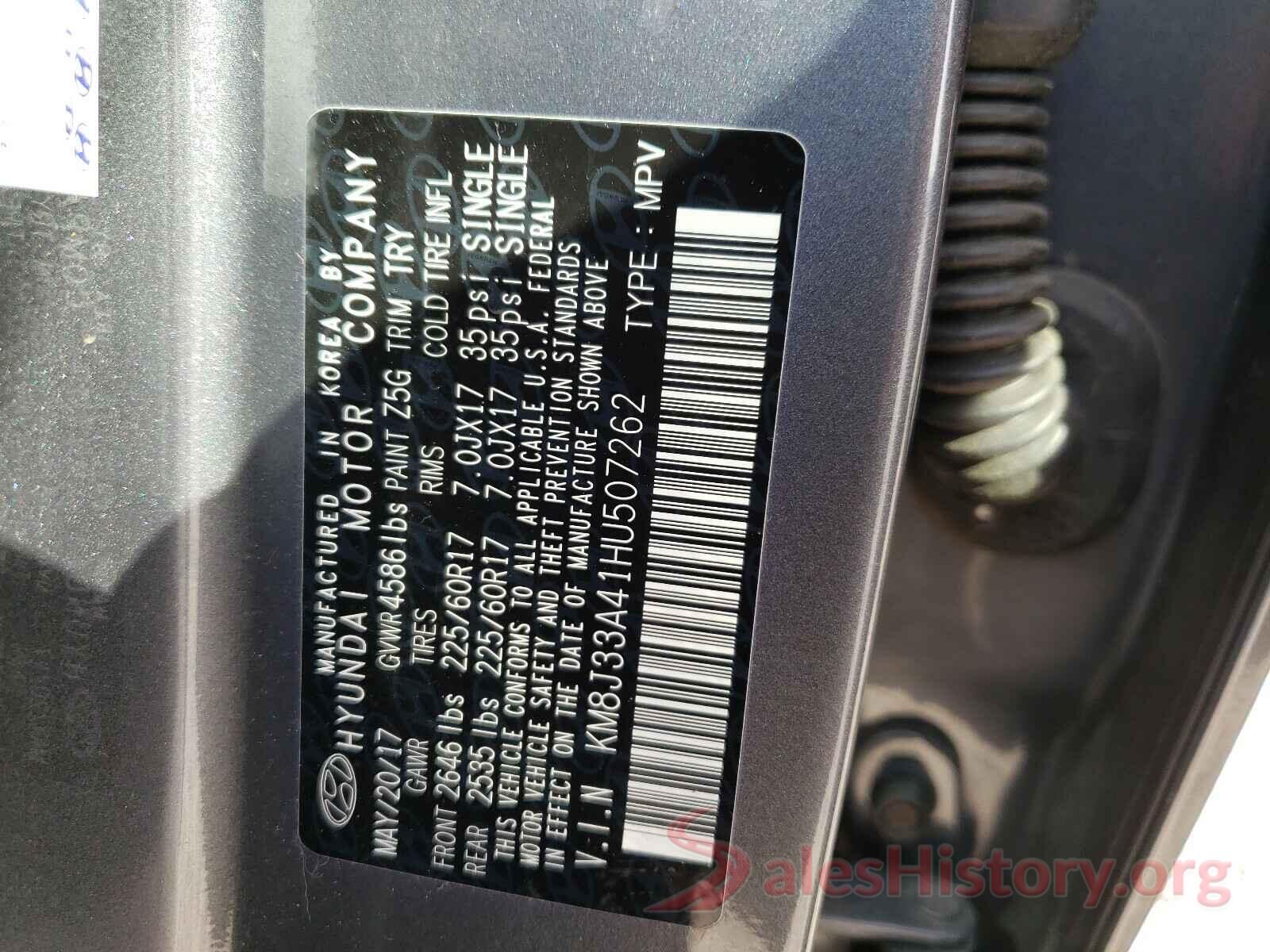 KM8J33A41HU507262 2017 HYUNDAI TUCSON