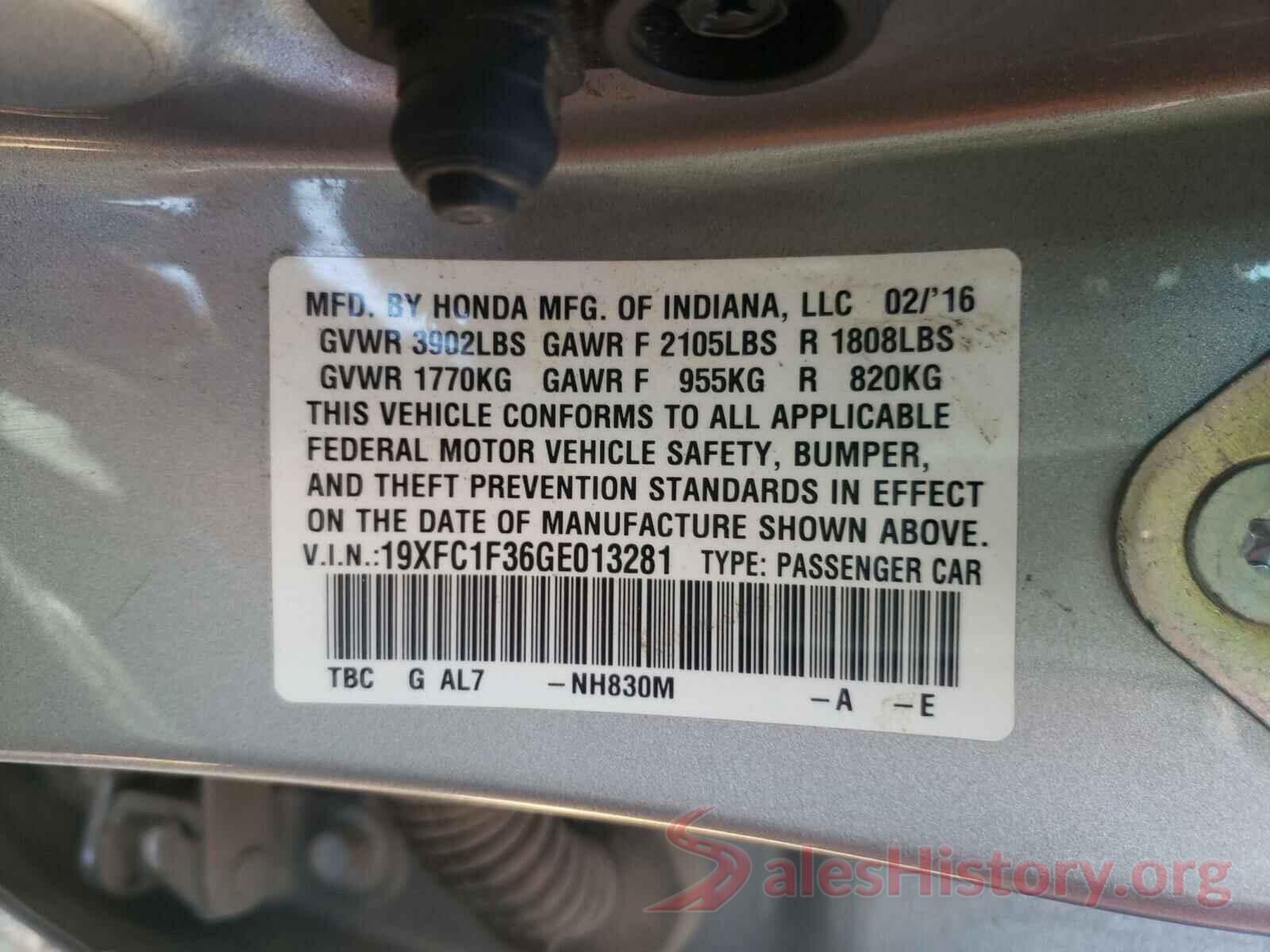 19XFC1F36GE013281 2016 HONDA CIVIC