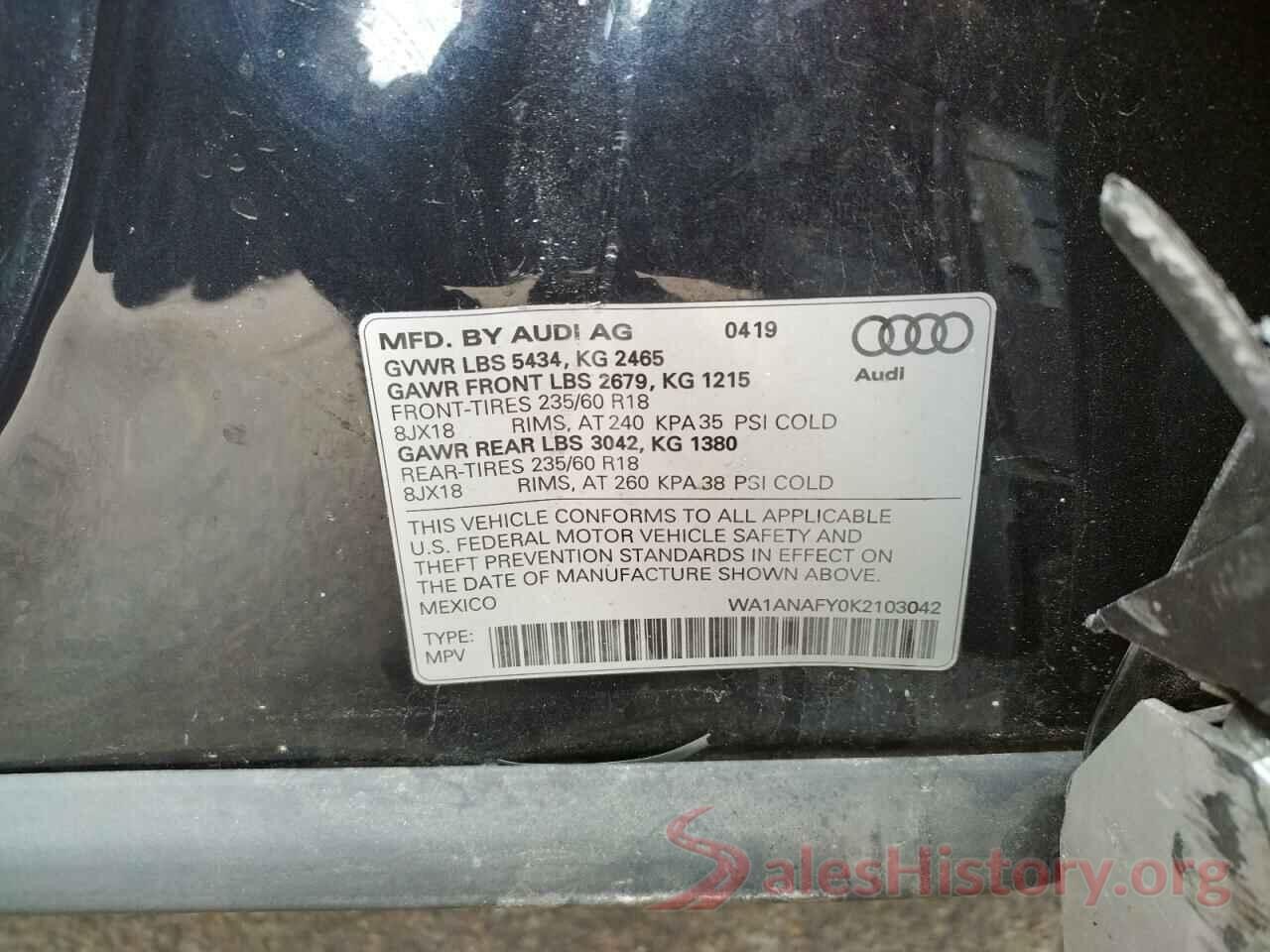 WA1ANAFY0K2103042 2019 AUDI Q5