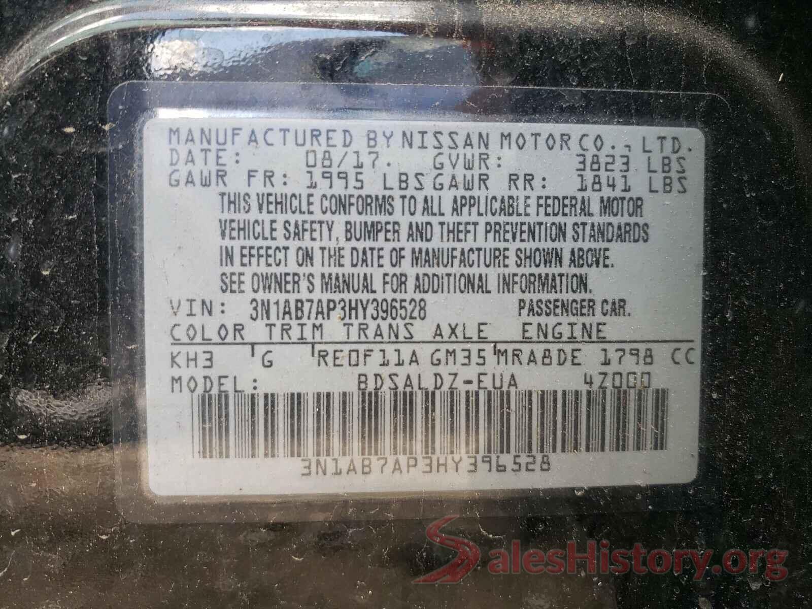 3N1AB7AP3HY396528 2017 NISSAN SENTRA