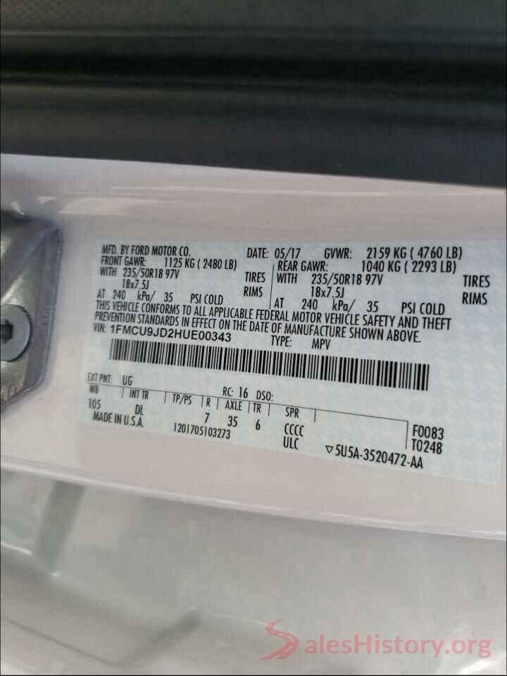 1FMCU9JD2HUE00343 2017 FORD ESCAPE