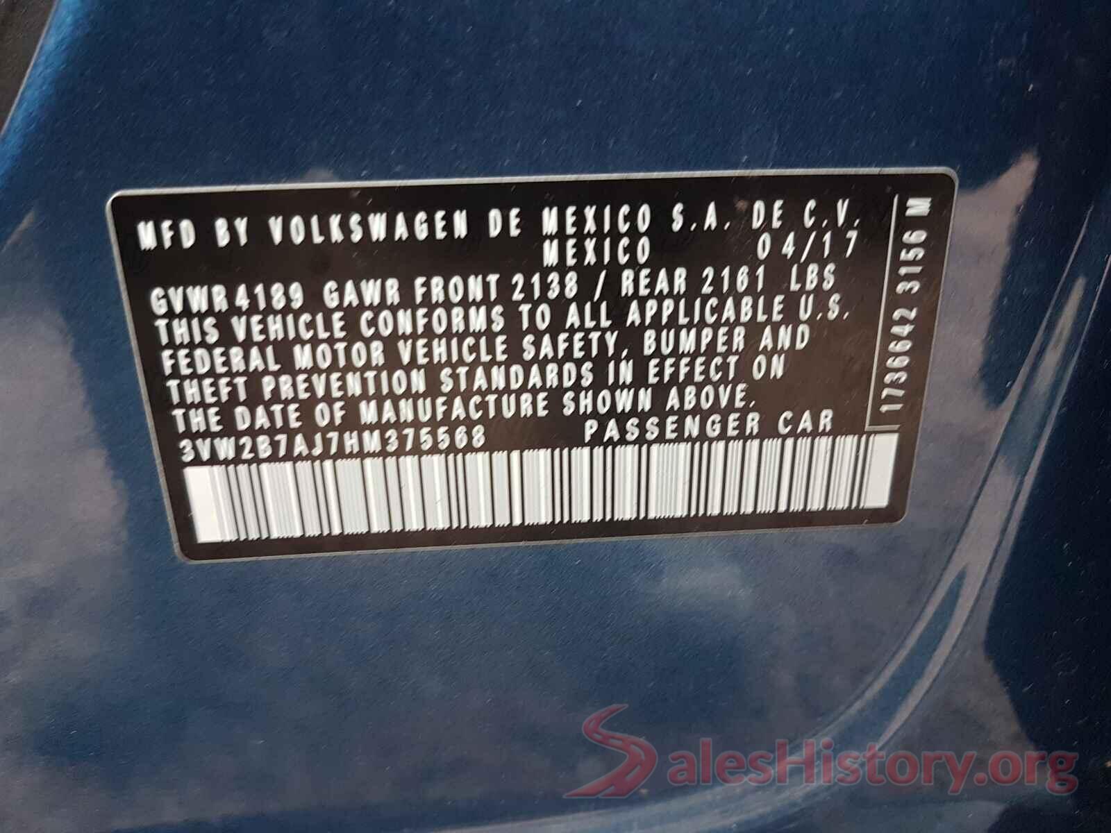 3VW2B7AJ7HM375568 2017 VOLKSWAGEN JETTA