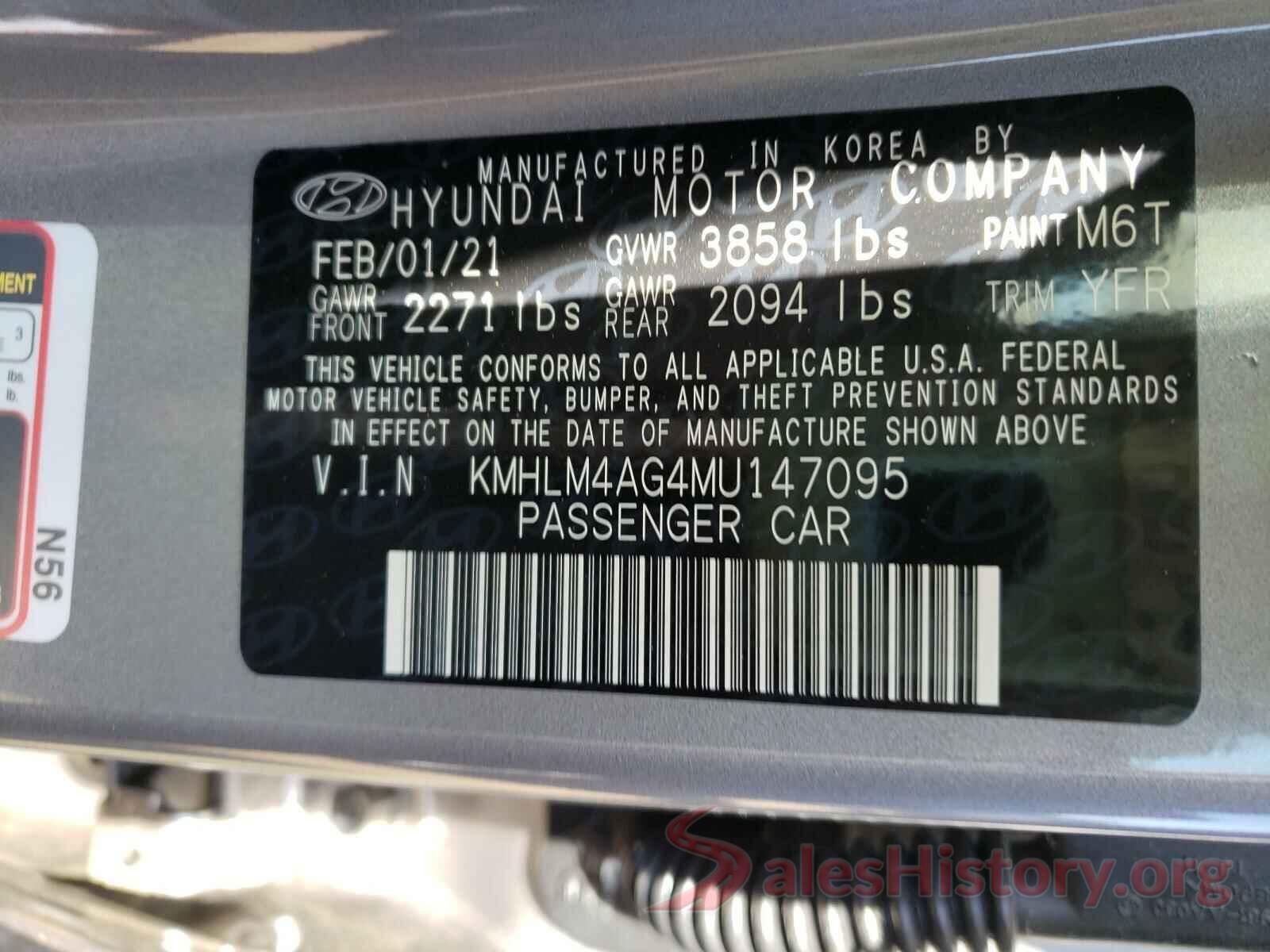 KMHLM4AG4MU147095 2021 HYUNDAI ELANTRA