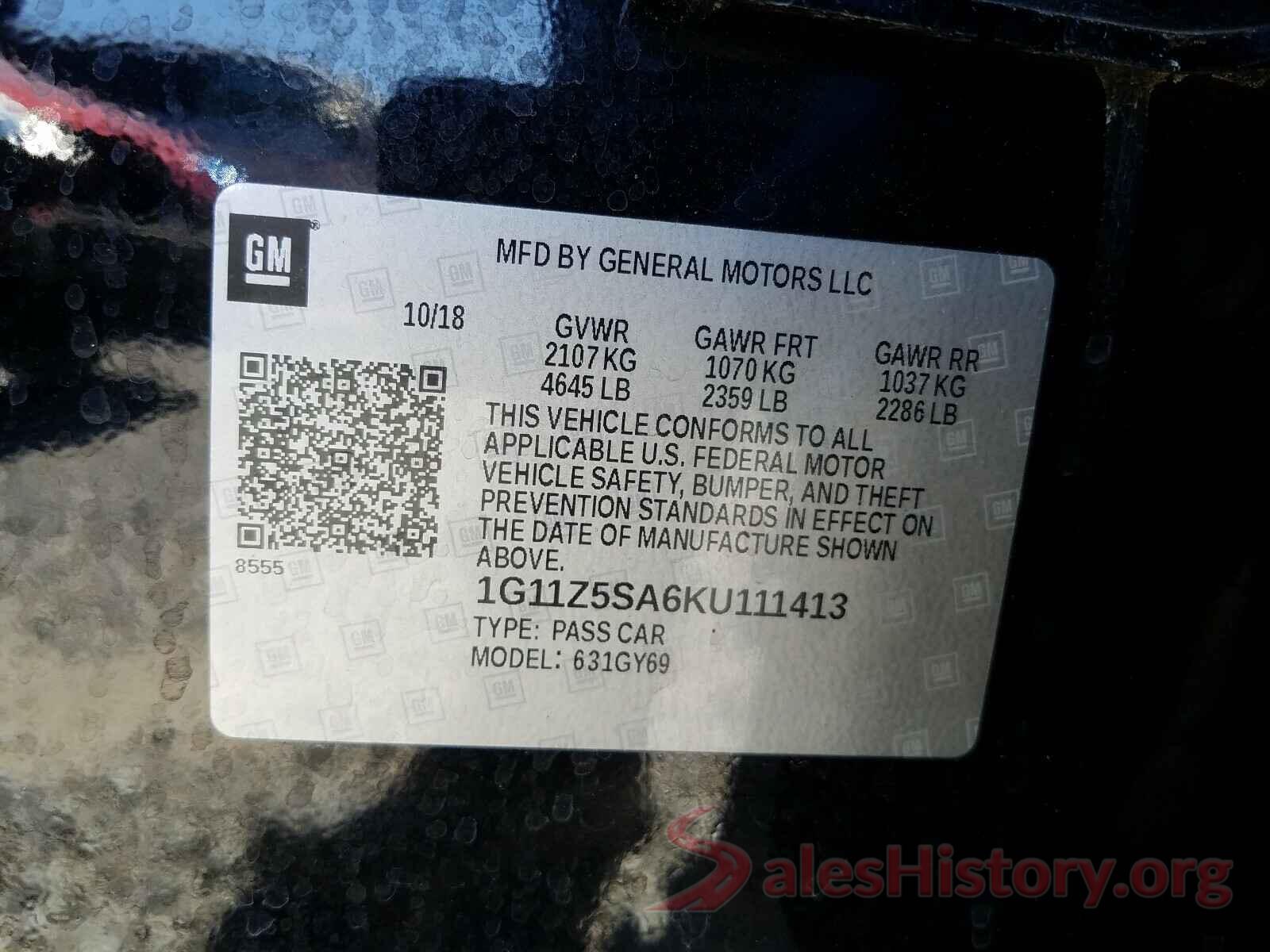 1G11Z5SA6KU111413 2019 CHEVROLET IMPALA