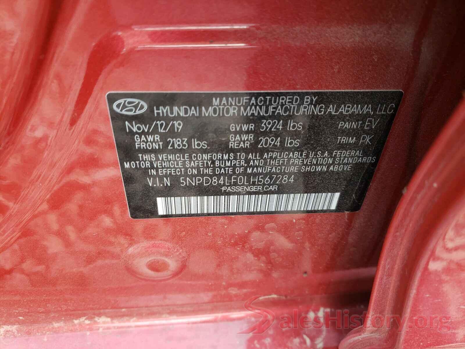 5NPD84LF0LH567284 2020 HYUNDAI ELANTRA