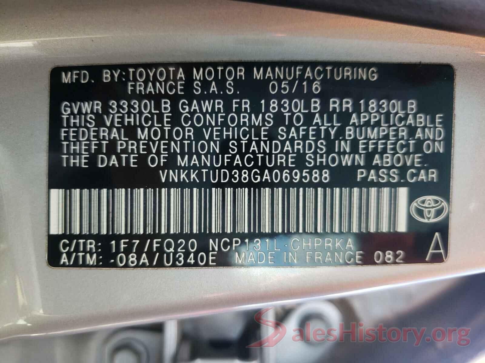 VNKKTUD38GA069588 2016 TOYOTA YARIS