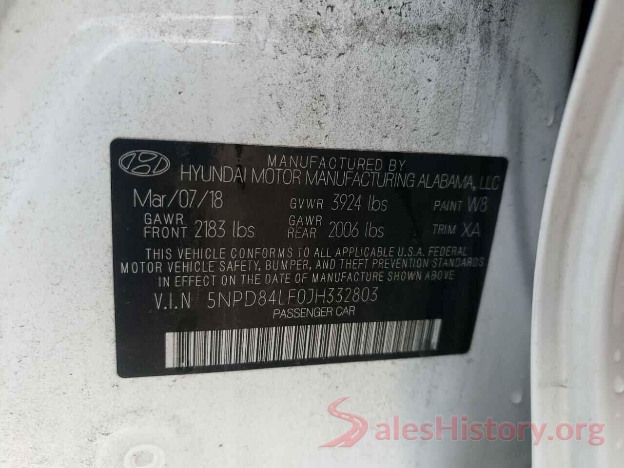 5NPD84LF0JH332803 2018 HYUNDAI ELANTRA