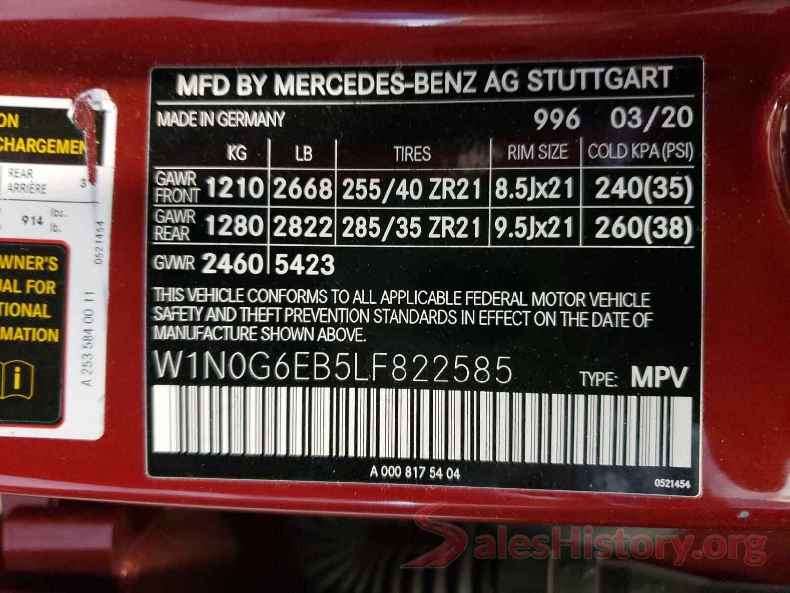 W1N0G6EB5LF822585 2020 MERCEDES-BENZ G CLASS