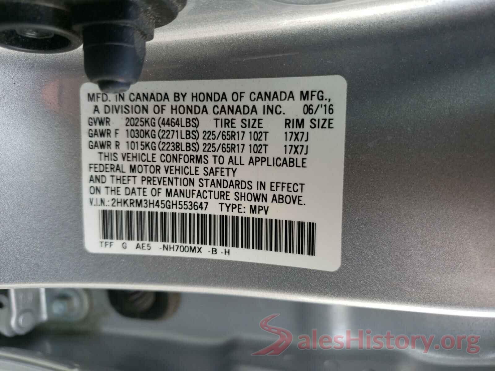 2HKRM3H45GH553647 2016 HONDA CRV