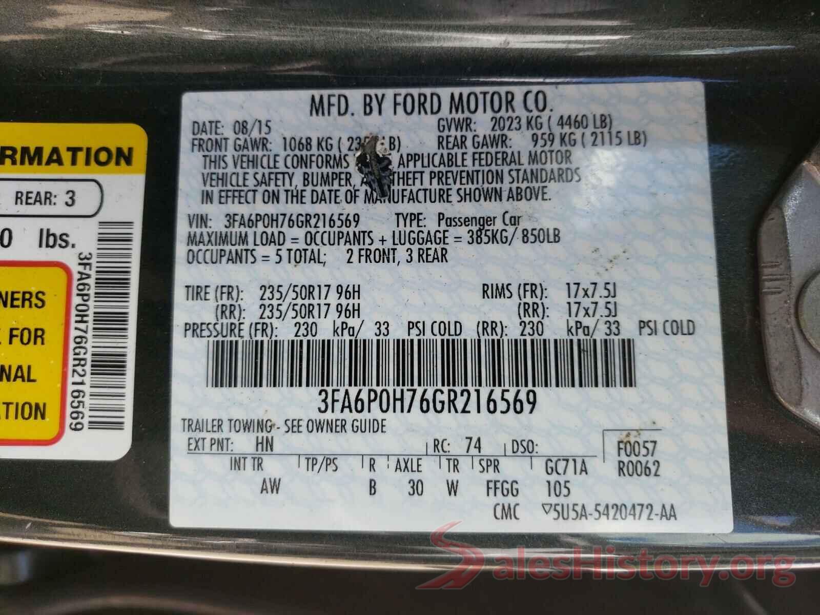 3FA6P0H76GR216569 2016 FORD FUSION