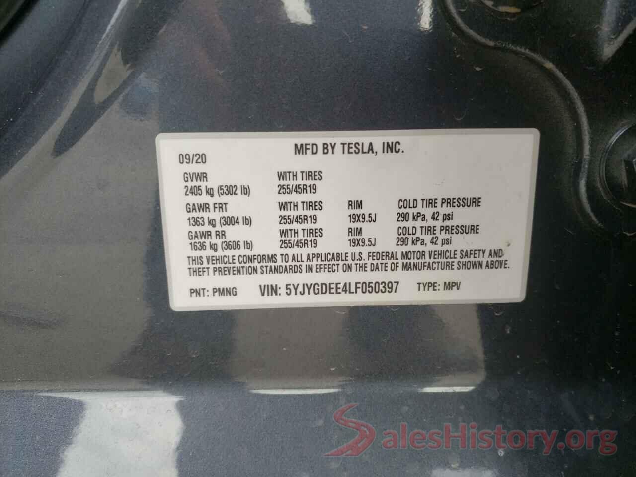 5YJYGDEE4LF050397 2020 TESLA MODEL Y