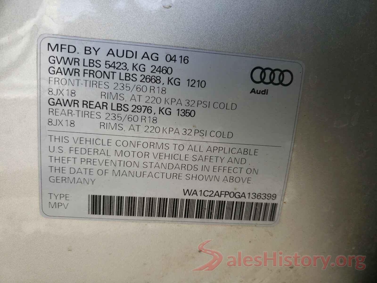 WA1C2AFP0GA136399 2016 AUDI Q5