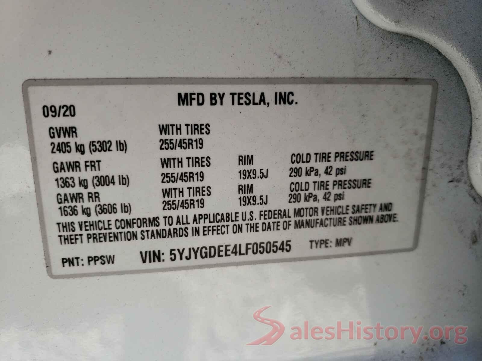 5YJYGDEE4LF050545 2020 TESLA MODEL Y