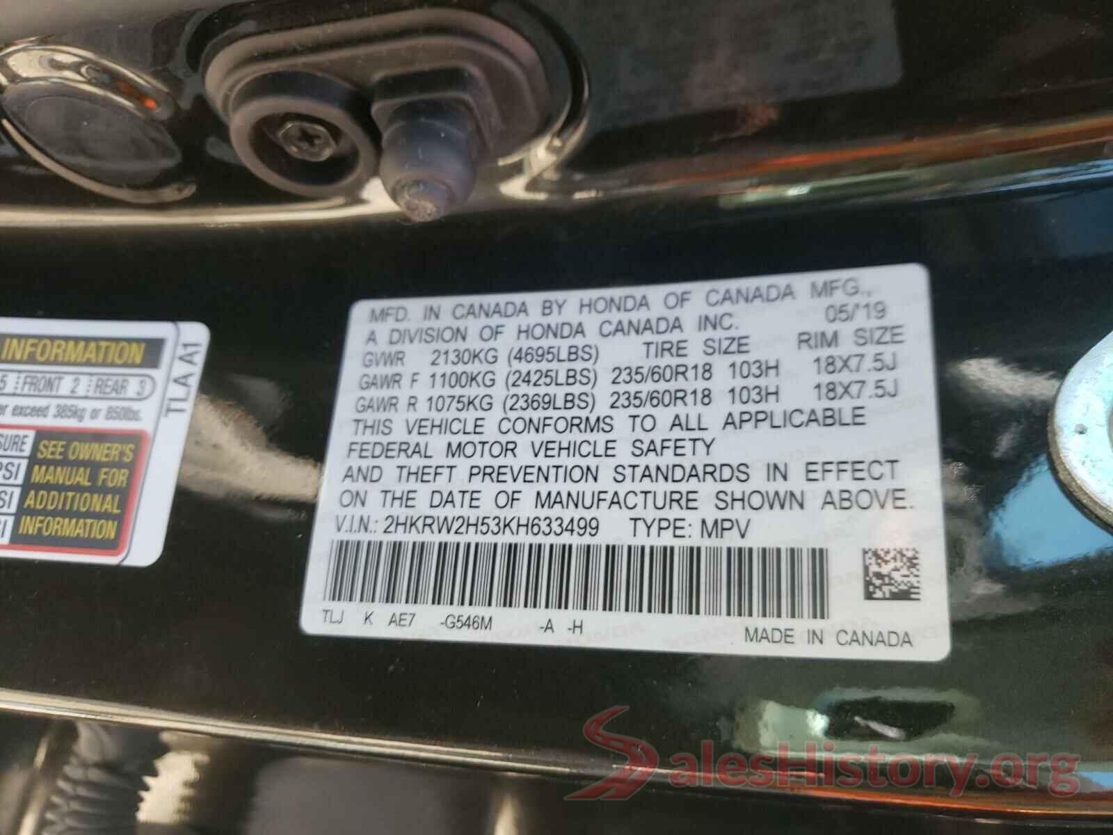 2HKRW2H53KH633499 2019 HONDA CRV