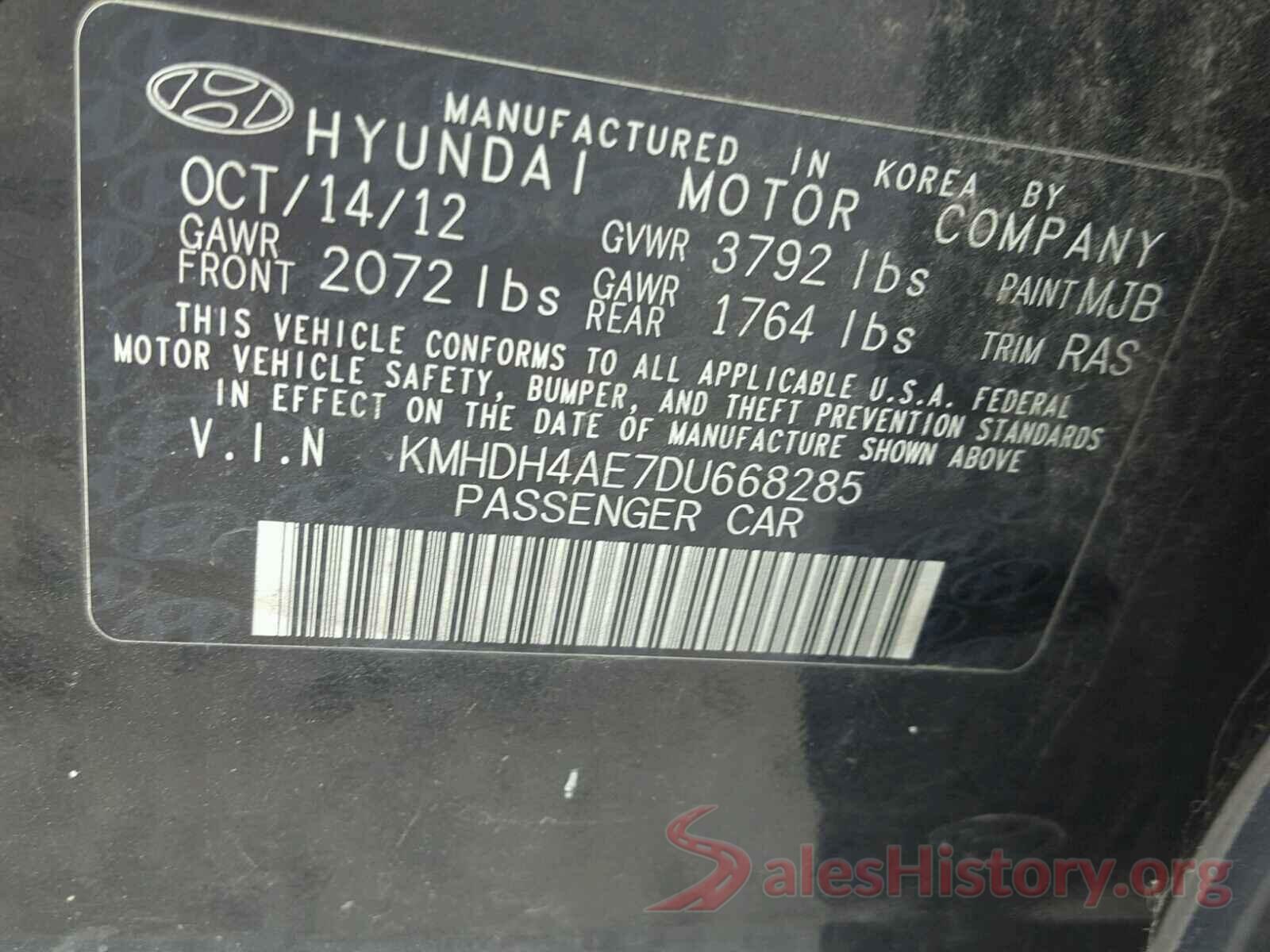 KMHDH4AE7DU668285 2013 HYUNDAI ELANTRA