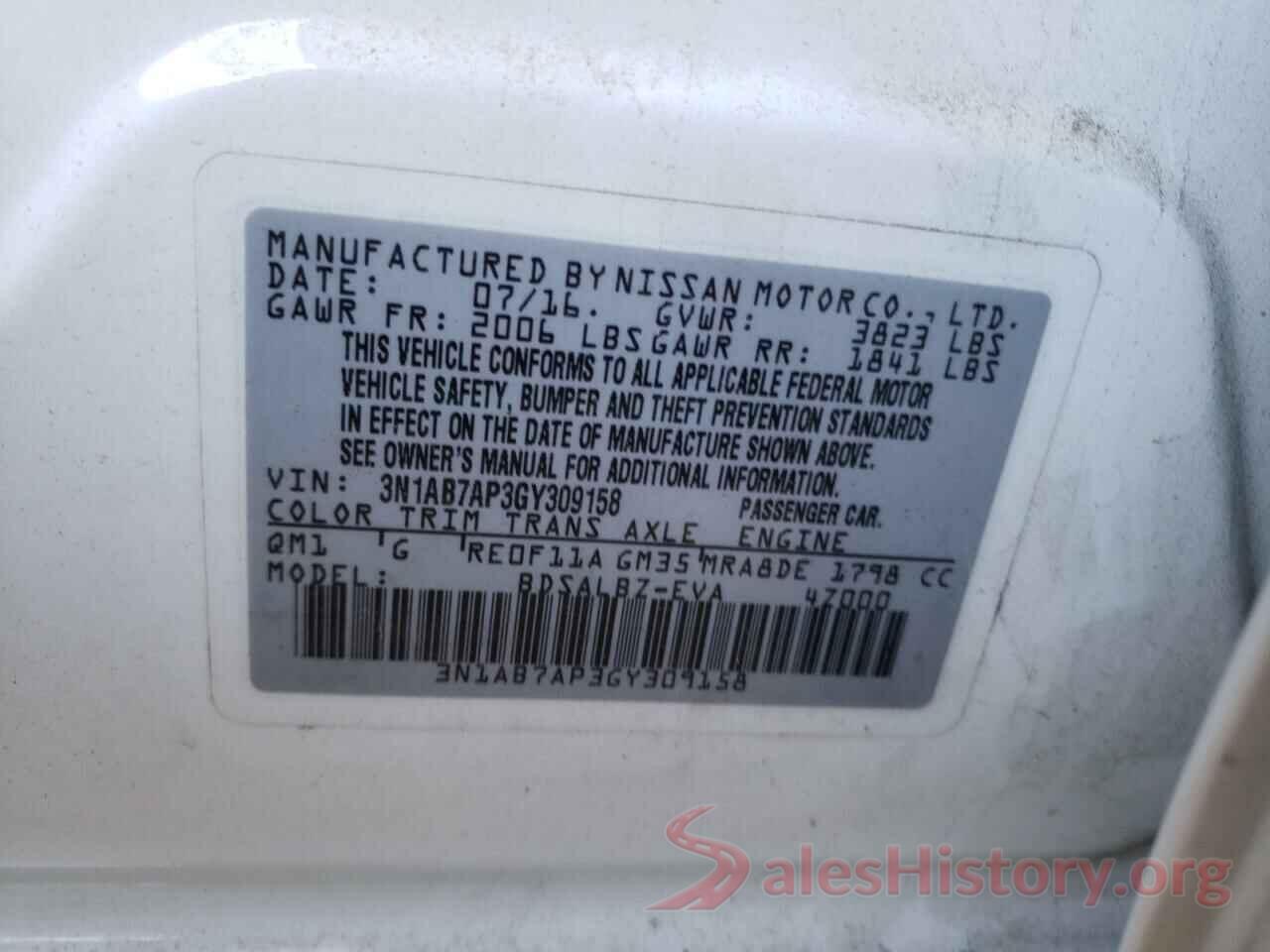 3N1AB7AP3GY309158 2016 NISSAN SENTRA