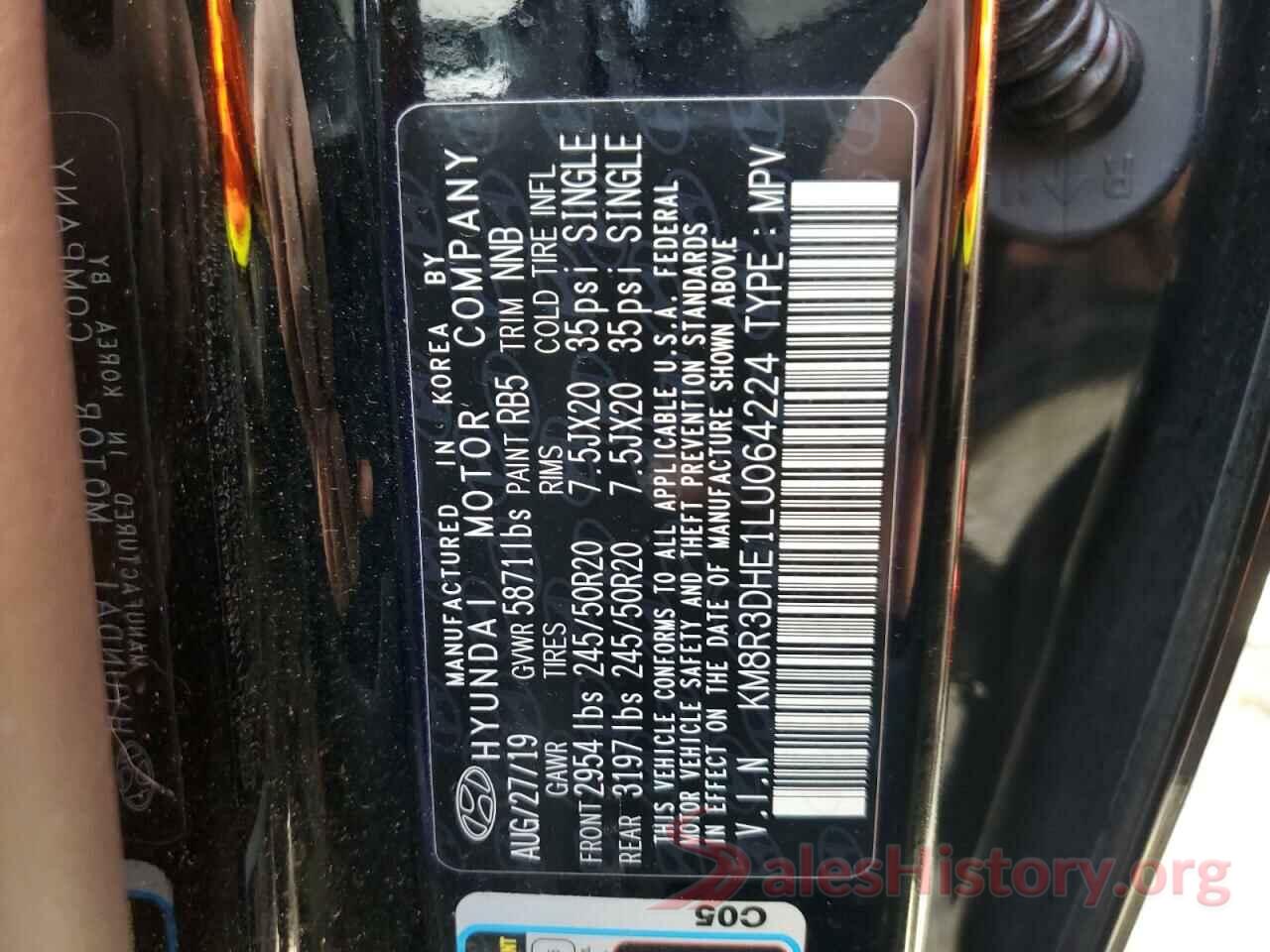 KM8R3DHE1LU064224 2020 HYUNDAI PALISADE