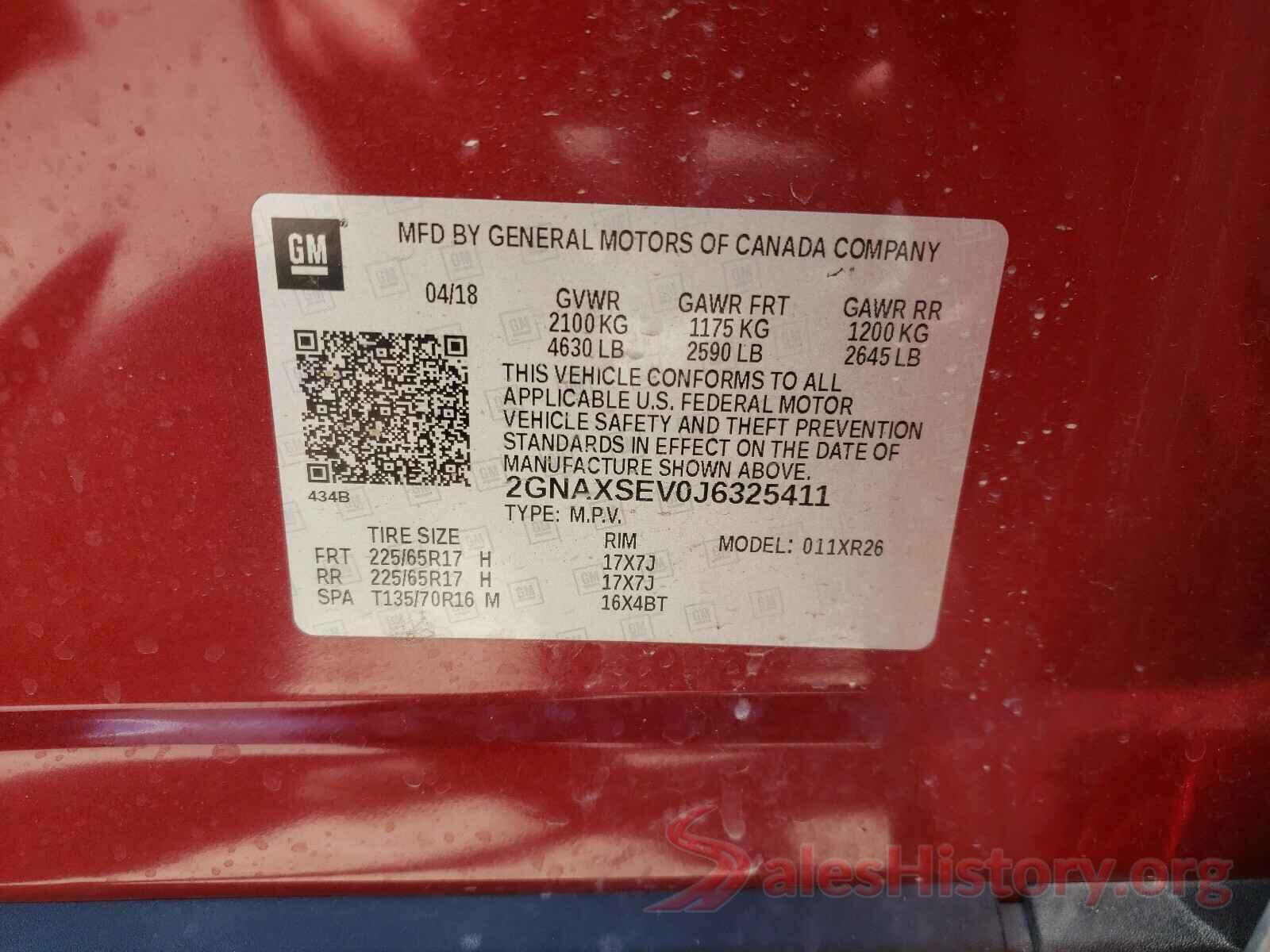 2GNAXSEV0J6325411 2018 CHEVROLET EQUINOX