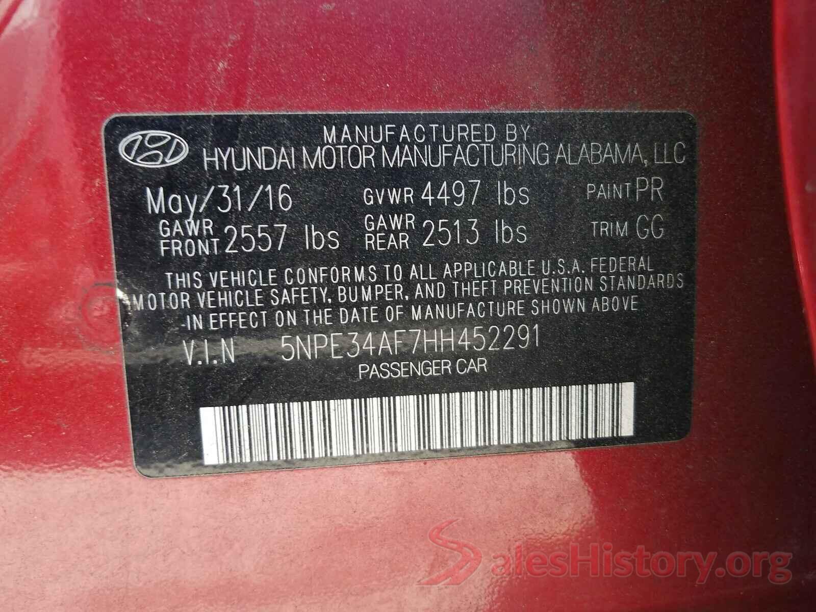 5NPE34AF7HH452291 2017 HYUNDAI SONATA