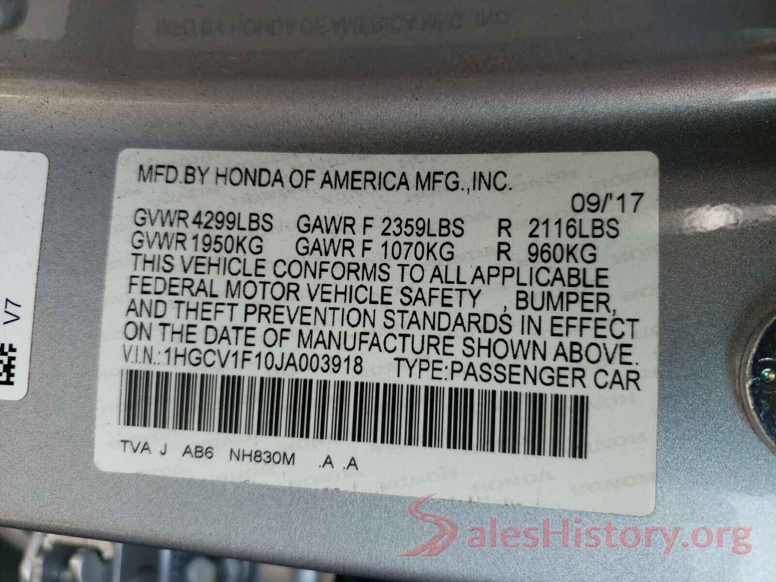 1HGCV1F10JA003918 2018 HONDA ACCORD