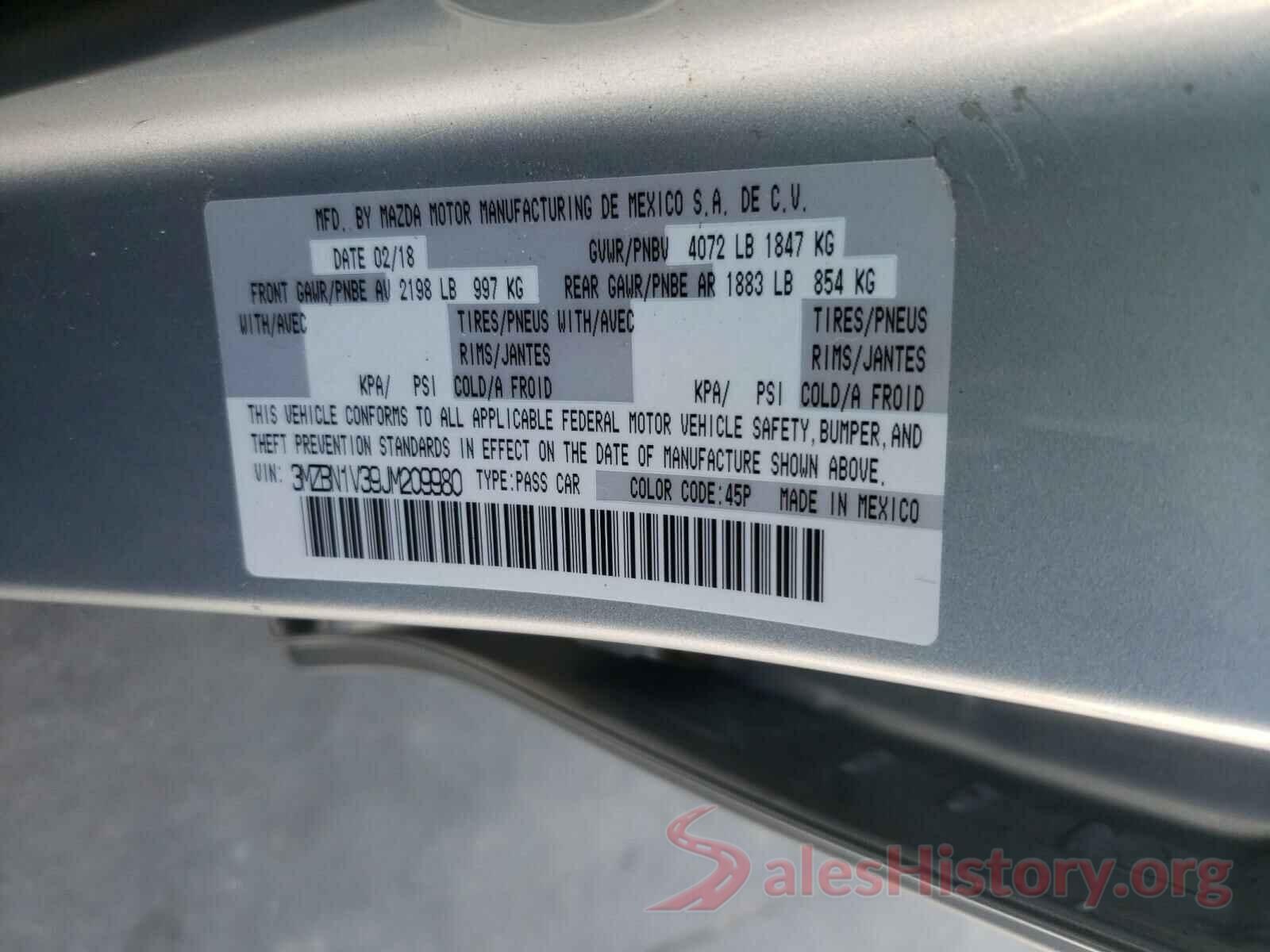 3MZBN1V39JM209980 2018 MAZDA 3