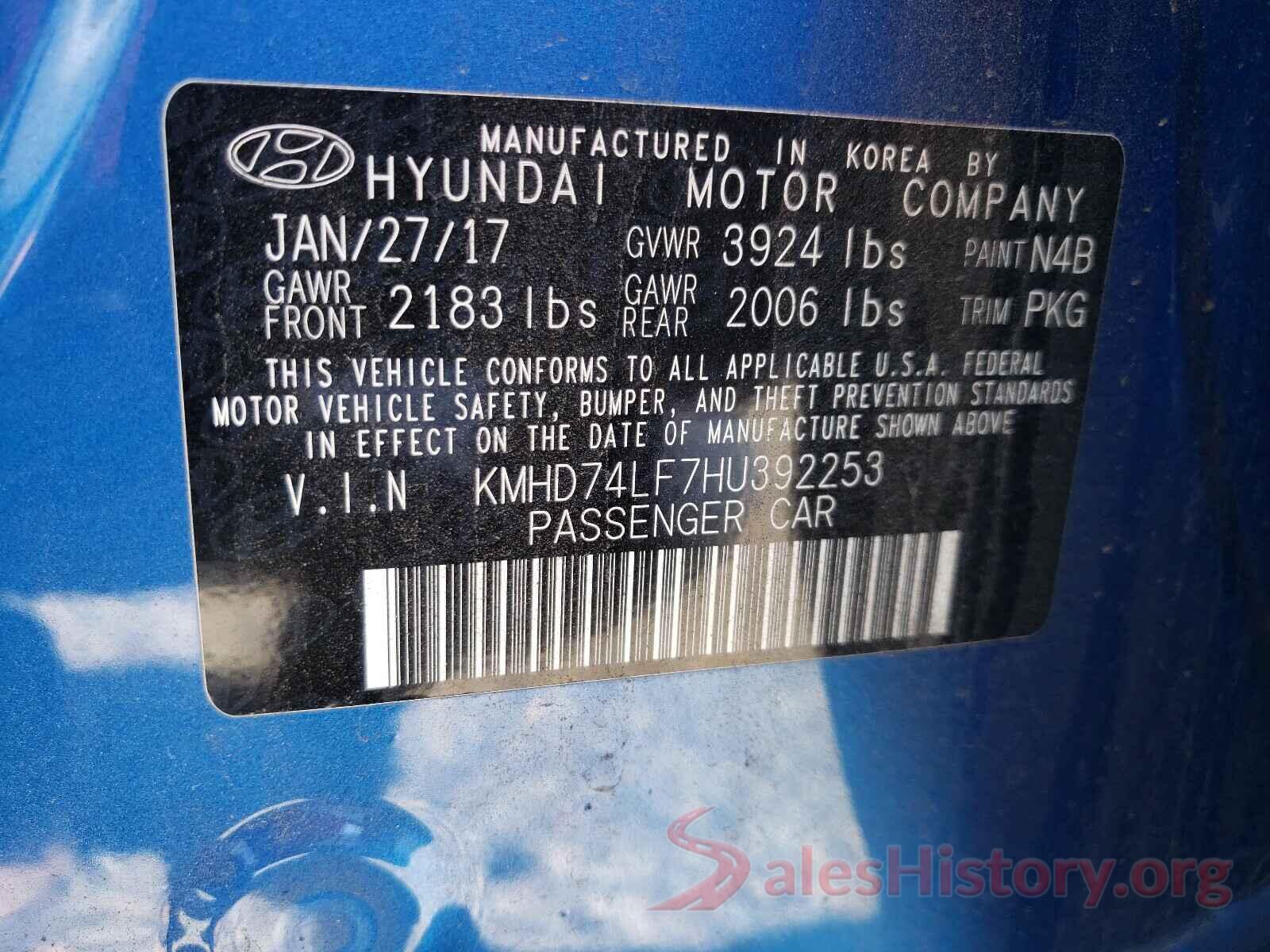 KMHD74LF7HU392253 2017 HYUNDAI ELANTRA