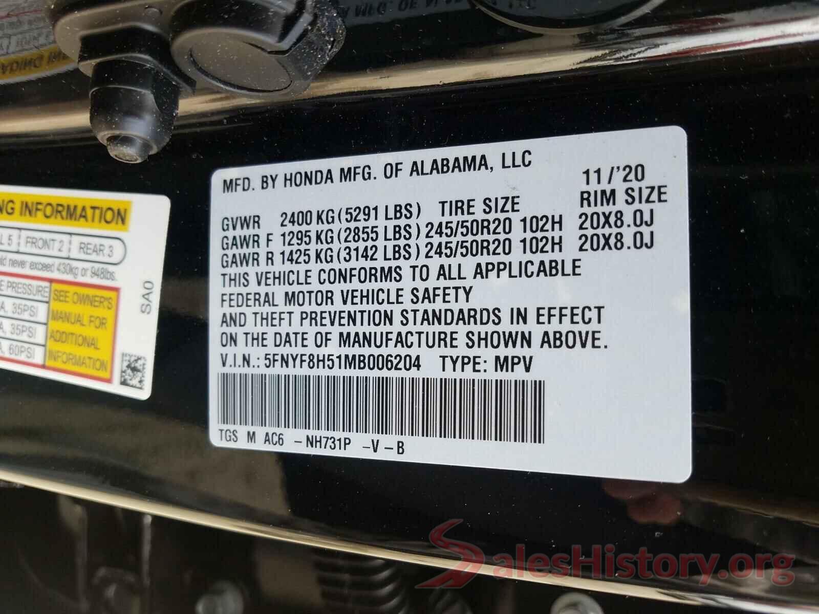 5FNYF8H51MB006204 2021 HONDA PASSPORT