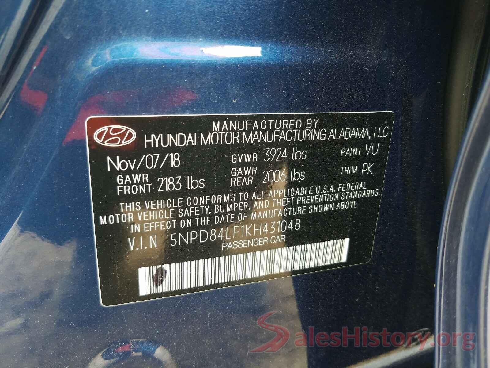 5NPD84LF1KH431048 2019 HYUNDAI ELANTRA