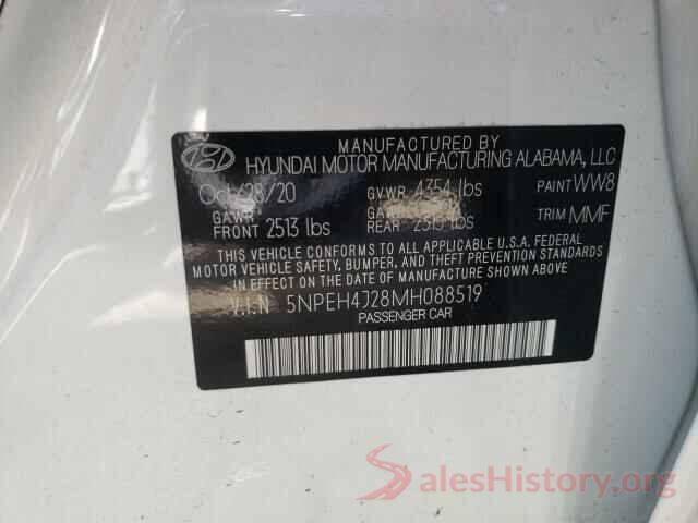 5NPEH4J28MH088519 2021 HYUNDAI SONATA