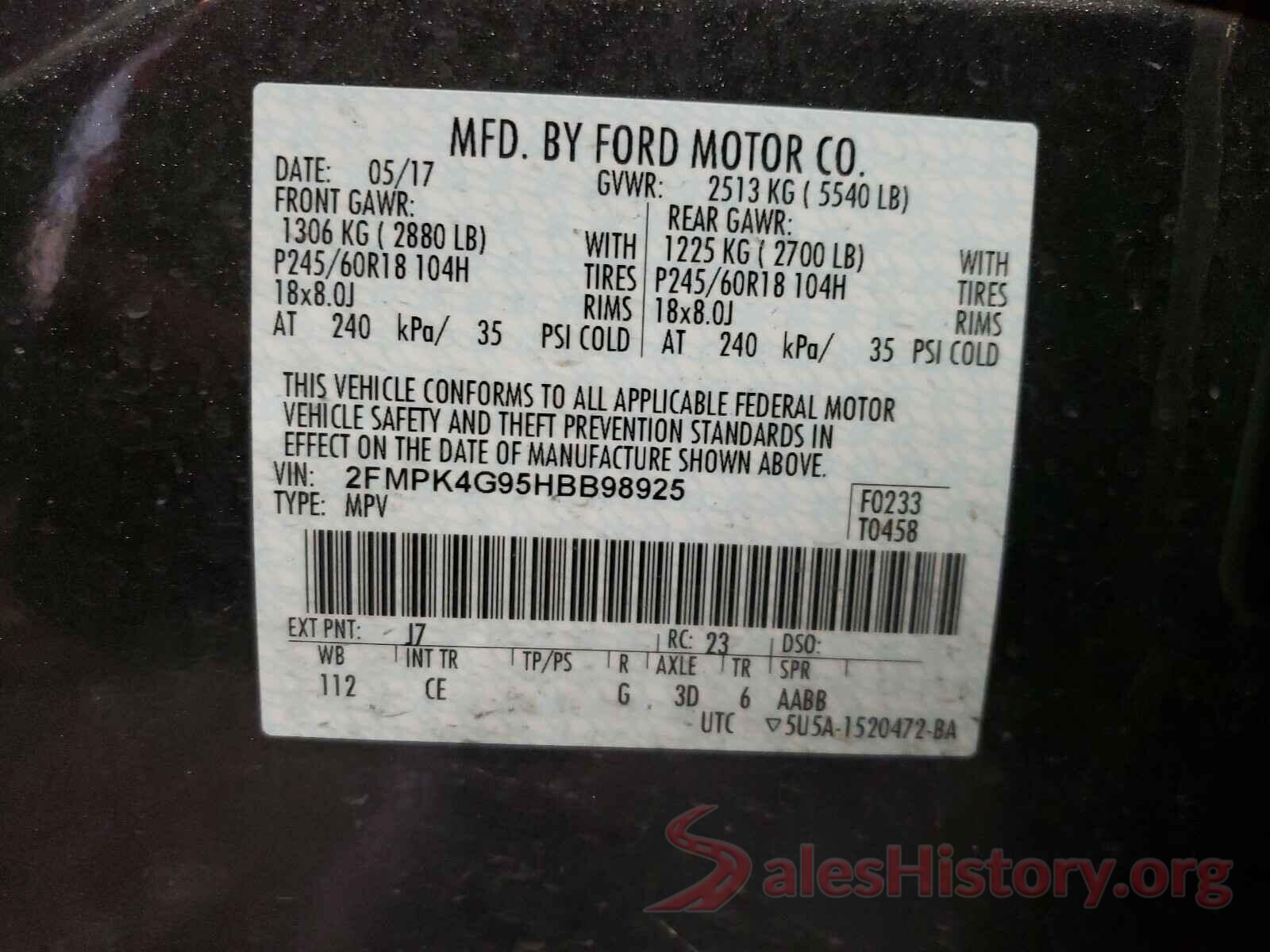 2FMPK4G95HBB98925 2017 FORD EDGE