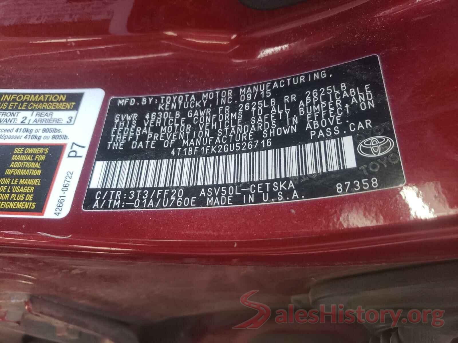 4T1BF1FK2GU526716 2016 TOYOTA CAMRY