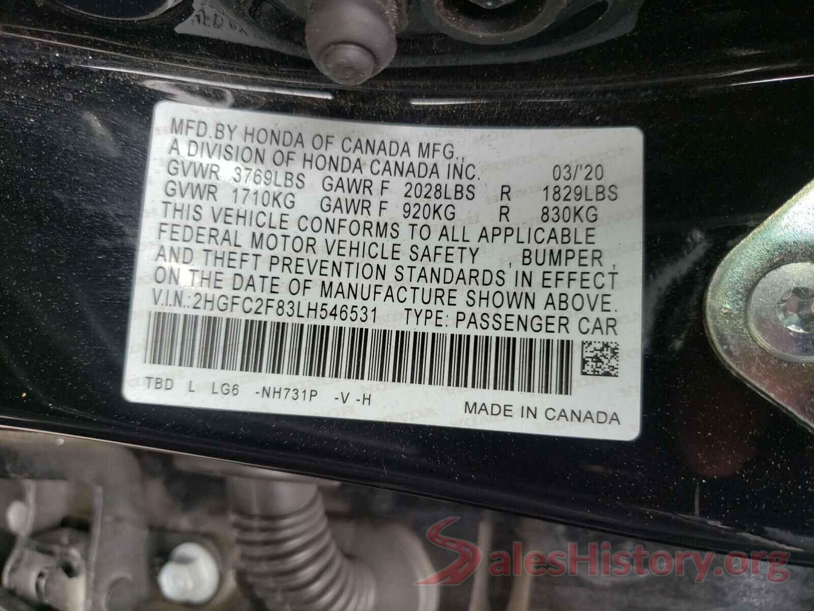 2HGFC2F83LH546531 2020 HONDA CIVIC