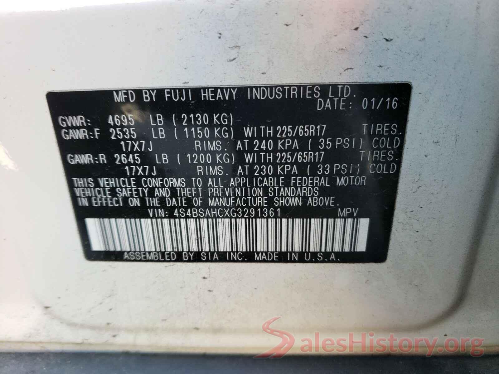 4S4BSAHCXG3291361 2016 SUBARU OUTBACK