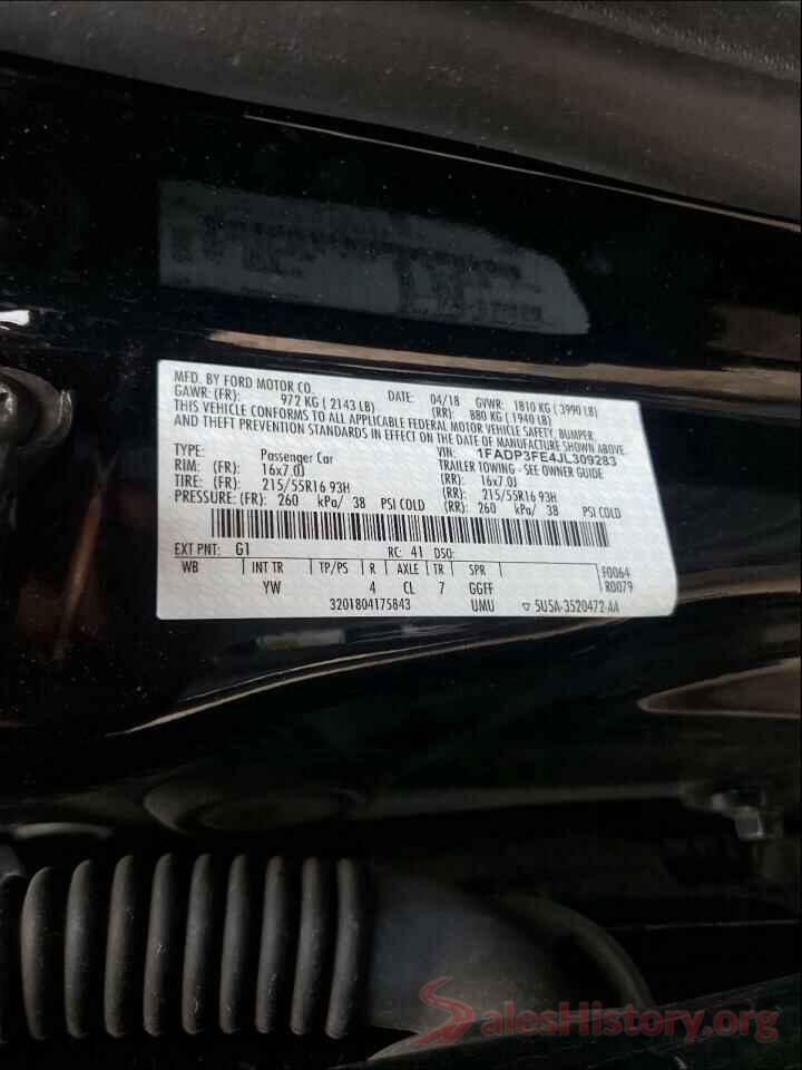 1FADP3FE4JL309283 2018 FORD FOCUS