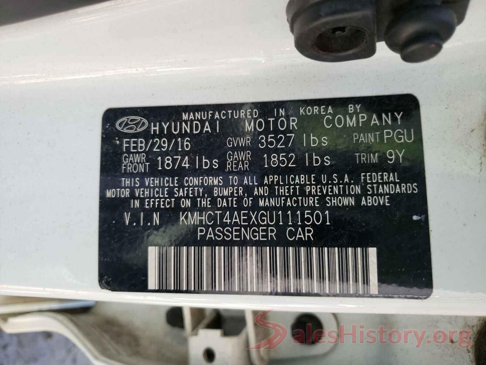 KMHCT4AEXGU111501 2016 HYUNDAI ACCENT